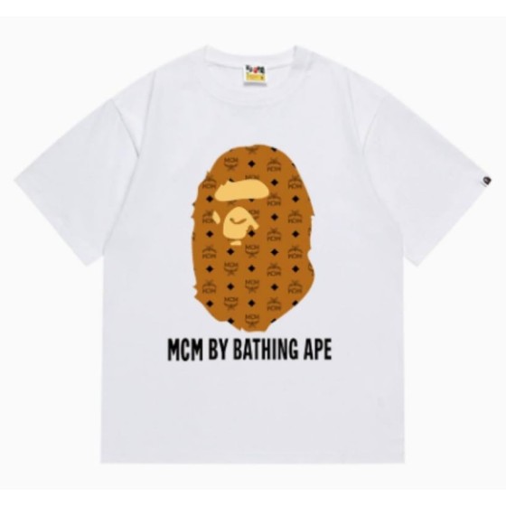 White BAPE x MCM Collab Monogram Ape Head T-Shirt